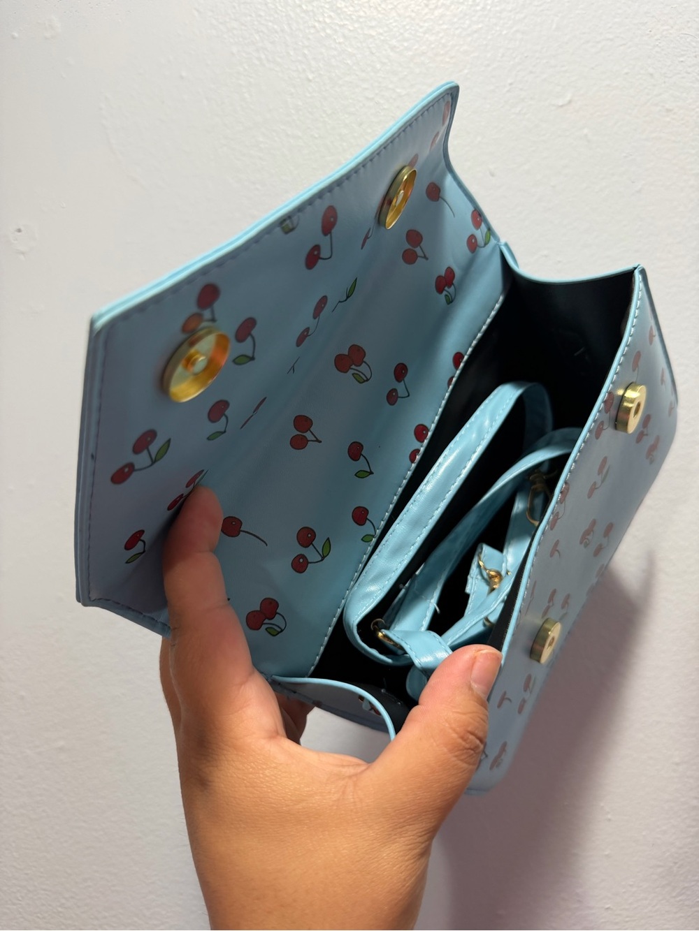 Sky Blue Cherry Print Top-Handle Bag - Picture 5 of 5